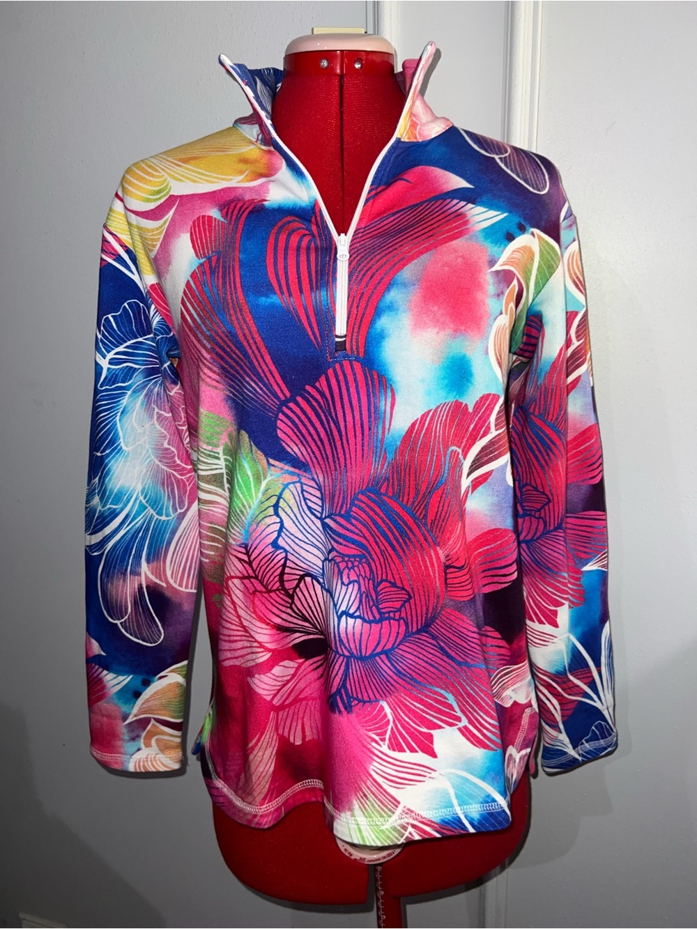 T by Talbots Watercolor Floral  rHalf-Zip Pullover Xs-small Golf Tennis